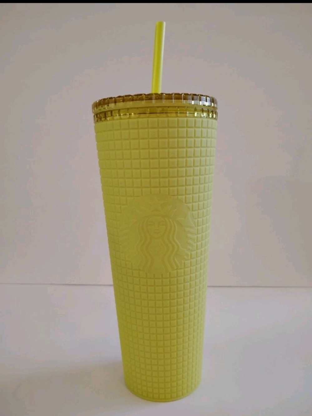 Starbucks Lemon Yellow Textured Cold Cup with Straw